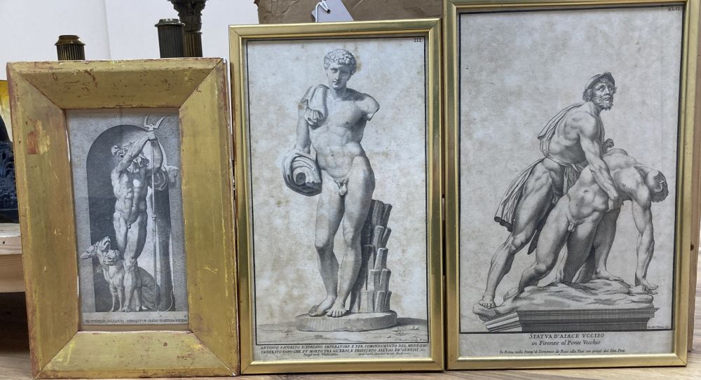 Three Old Master engravings, Studies of statuary, largest 34 x 21cm